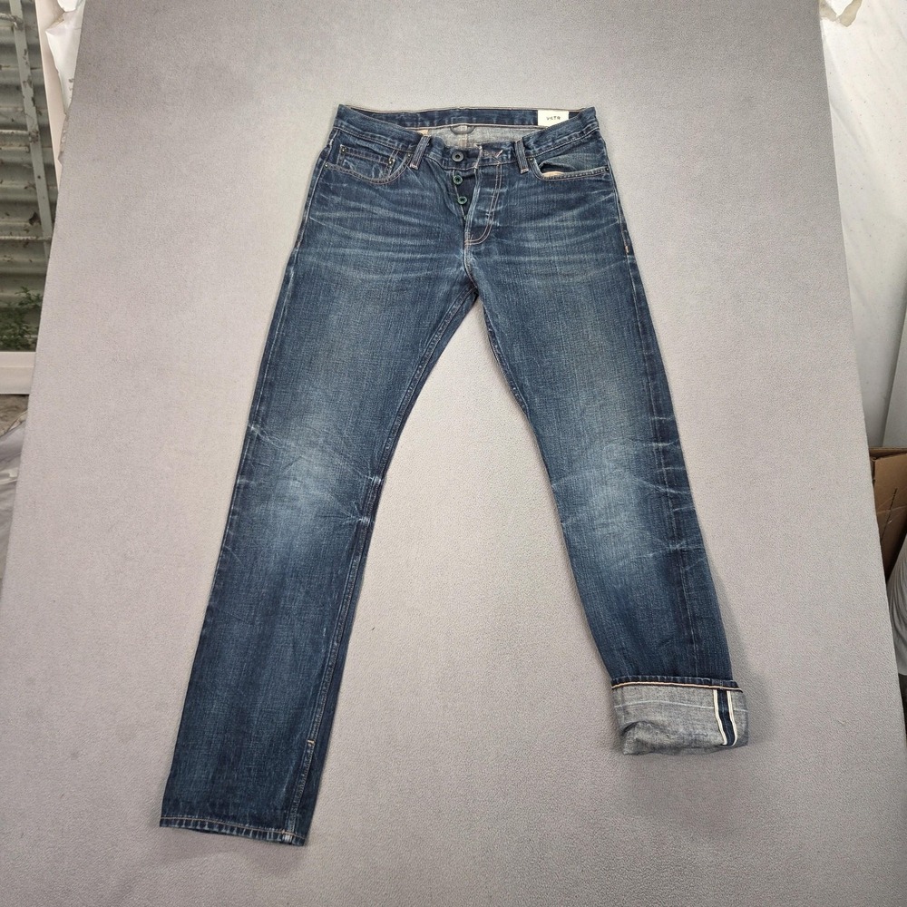 VSTR Stranger Straight Jeans Mens 31‎ Blue Selvedge Denim Medium Wash Distressed